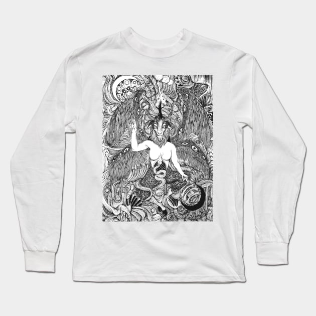 Biomech Baphomet Long Sleeve T-Shirt by Art of V. Cook